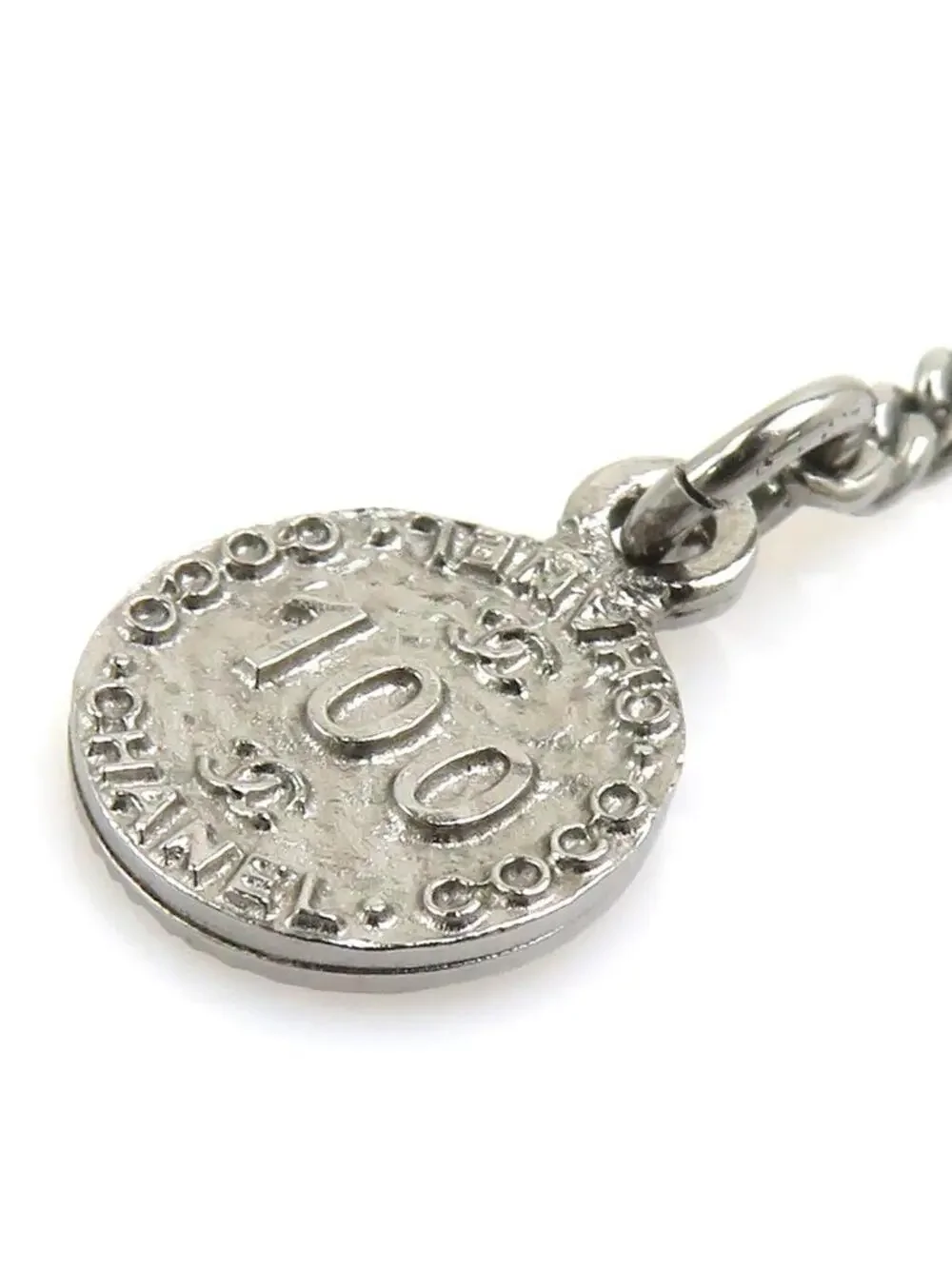 Auth Chanel Cc Logo Necklace Gunmetal #293550C41B